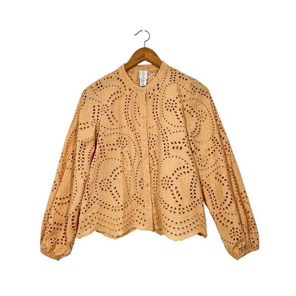 Joie Tops - JOIE Cotton Eyelet Button Front Long Sleeves Blouse Top Sz XS Yellow Cottage